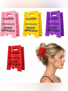 ONE Funny Novelty Caution 'Do Not Approach' Mini Sign Hair Clip